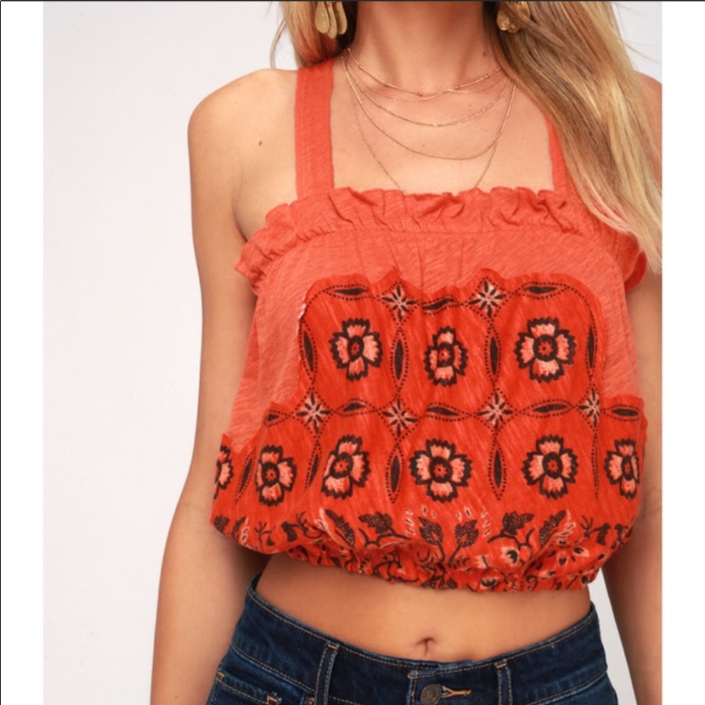 Free People Love Life Blouson cropped tops orange